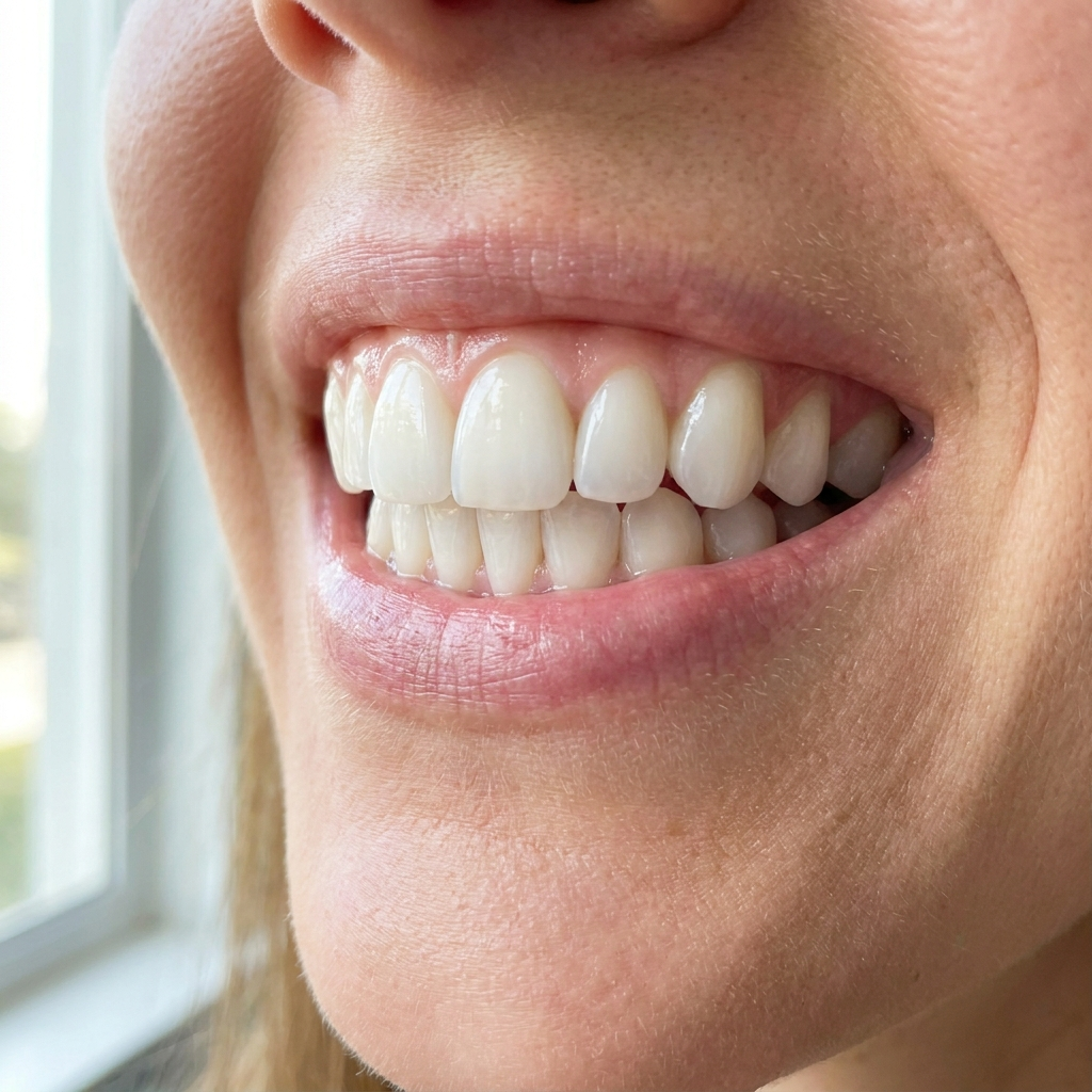 Po dentální hygieně — čistý bílý úsměv